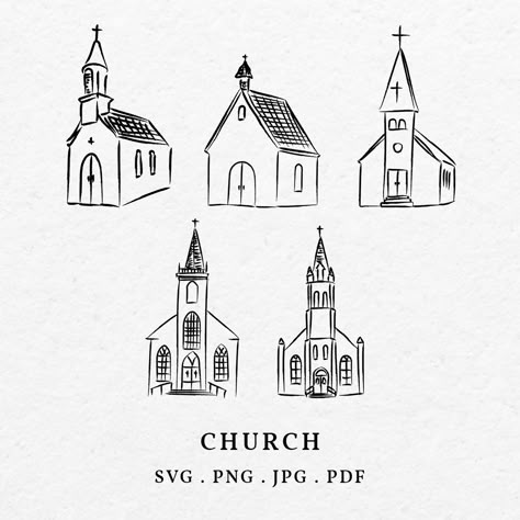 Wedding Invites Digital, Wedding Illustration Drawings, Church Sketch, Kirchen Design, Church Drawing, Church Illustration, Christian Logo, Note Illustration, Church Artwork