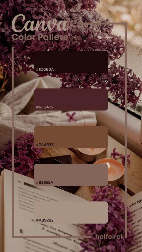 canva color palletepurple brown color pallete Mauve And Tan Color Palette, Brown And Purple Room Ideas, Brown And Purple Color Scheme, Brown And Purple Wedding Colors, Purple And Brown Colour Palette, Canva Color Palette Codes Brown, Canva Color Scheme, Purple And Brown Palette, Canva Color Palette Codes Purple