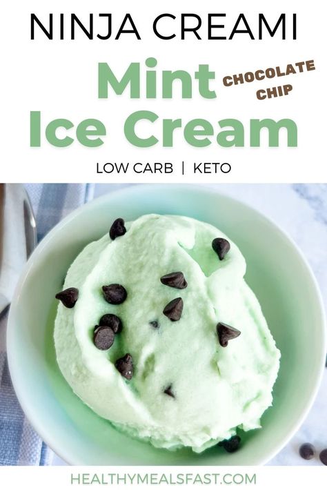 This delicious keto mint chocolate chip ice cream machine recipe is made quickly and easily. Satisfy your sweet tooth without the added carbs with this Ninja CREAMi mint chip ice cream. Ninja Creami Mint Chocolate Chip Recipe, Keto Ice Cream Recipes Machine, Keto Ninja Creami Ice Cream, Keto Creami Recipes, Ninja Creami Mint Chip Ice Cream, Keto Ninja Creami Ice Cream Recipes, Minty Desserts, Mint Chocolate Chip Ice Cream Recipe, Ice Cream Maker Recipes Healthy