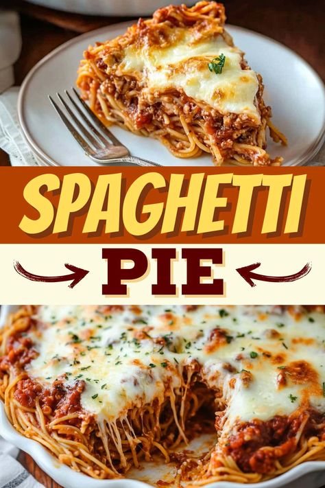 This easy spaghetti pie features a unique pasta "crust" with layers of creamy ricotta and tangy red sauce. It's a comforting dinner the whole family will love! Spaghetti Pie With Leftover Spaghetti, Quick Comfort Food Dinners, Leftover Spaghetti Ideas, Spaghetti Pie Recipe Easy, Spaghetti Pie Recipe, Baked Spaghetti Pie, Easy Baked Spaghetti Recipe, Casserole Meals, Spaghetti Pie Recipes