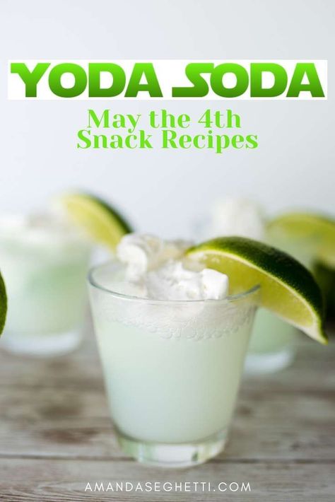 This fun and easy (and kid-friendly) Yoda Soda recipe is perfect for celebrating Star Wars Day on May the 4th! Yoda Soda Recipe, Yoda Drink, Yoda Soda, Star Wars Drinks, Star Wars Snacks, Wookie Cookies, Themed Snacks, Soda Bar, Star Wars Food