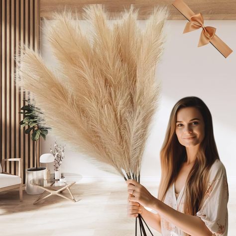 Artificial Extra Large Pampas Grass Fluffy Fake Large Feathers For Floor Vase Decorative Tall Artificial Flowers For Vase Brown Pampas Grass Bedroom Living Room Ornaments 3 stems x 116cm Long Pampas Grass Bedroom, Grass Bedroom, Tall Fake Plants, Brown Pampas, Tall Vase Decor, Room Ornaments, Twig Lights, Living Room Ornaments, Fake Grass