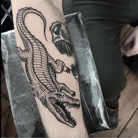 Share Tweet Share Pin Email Black alligator tattoo on the right forearm More tattoos Black devil and heart tattoo Black…  more → Bearded Dragon Tattoo, Alligator Tattoo, Crocodile Tattoo, Red Tattoos, White Tattoo, Design Tattoo, Trendy Tattoos, Forearm Tattoos, Forearm Tattoo