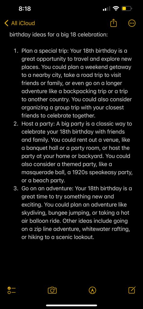 Go wild in celebrating yourself #birthdayparty #birthdaypartyideas #birthdaygirl #birthday #travelersnotebook #planner #18 #18thbirthday #adulting 18th Birthday Vacation Ideas, Places To Go For Your 18th Birthday, 18th Birthday Ideas Black Women, 18th Birthday Things To Do, What To Do On Your 18th Birthday, What To Do For Your 18th Birthday, What To Do For 18th Birthday, Things To Do For Your 18th Birthday, 18th Birthday Trip Ideas