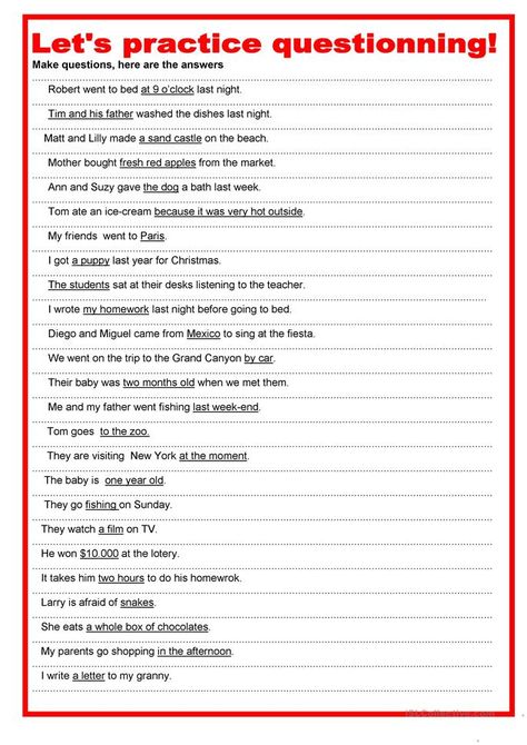 Let's practice questionning - English ESL Worksheets for distance learning and physical classrooms Speaking Activities English, English Grammar Exercises, Practice English, Esl Teaching Resources, English Teaching Materials, English Speaking Practice, Grammar Exercises, English Exercises, Stunning Nails