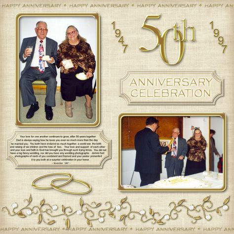 anniversary - Scrapbook.com 50th Anniversary Decorations, 50th Anniversary Cards, Anniversary Scrapbook, Heritage Scrapbooking, Scrapbook Pictures, Scrapbook Template, Happy Anniversary Wishes, 60 Wedding Anniversary, Diy Anniversary