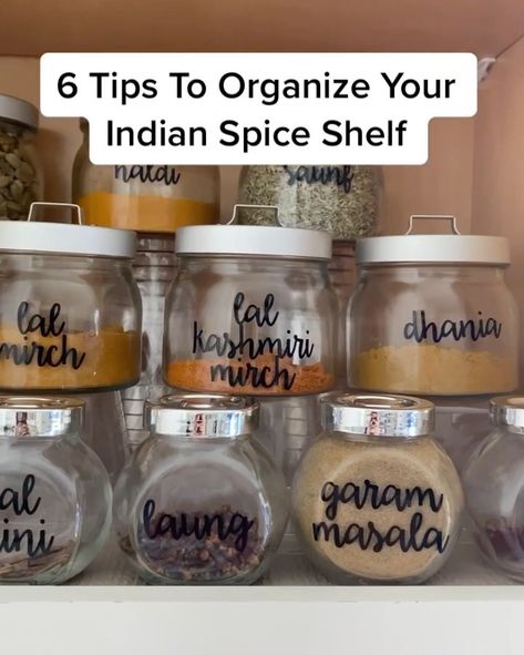 Kamana Bhaskaran on Instagram: “Sharing how we organized our Indian Spice Shelf! My Husband bought these jars from IKEA 10+ years ago and they still work great. IKEA no…” Indian Spices Organization, Indian Spice Organization Ideas, Indian Spice Organization, Spice Shelf, Spice Storage, Fridge Organization, Spice Organization, Indian Spices, Asian Inspired