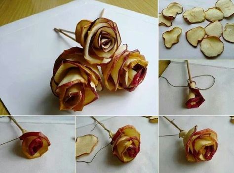 Dried Apple roses Fruit Garnish, Apple Christmas, Fruit Chip, Apple Craft, Fruit Packaging, Apple Decorations, Dehydrated Fruit, Bento Recipes, Apple Roses