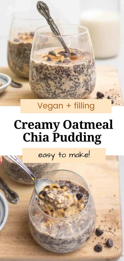 This oatmeal chia pudding is thick, hearty, and incredibly filling! It makes a healthy breakfast or snack loaded with fiber and healthy fats. This recipe is effortless to make and is ready in minutes! Easy Vegan Oatmeal, Overnight Chia Oatmeal, Vegan Chia Seed Pudding, Chia Seed Oatmeal, Chia Pudding Recipes Healthy, Overnight Chia Pudding, Chia Pudding Breakfast, Chia Breakfast, Creamy Oatmeal