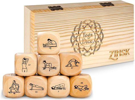 Zinsk 8-pc Yoga Dice Set - Mindfulness Gifts in Engraved Wooden Gift Box - Exercise Dice Yoga Gifts for Women - Wooden Workout Dice & Fitness Dice - Yoga Stuff for Instructors - Yoga Poses for Yogis #amazon #yoga #yogadice Yoga Flows, Wooden Gift Boxes, Yoga Accessories, Yoga Gifts, Dice Set, Yoga Flow, Yoga Poses, Workout Videos, Gifts For Women