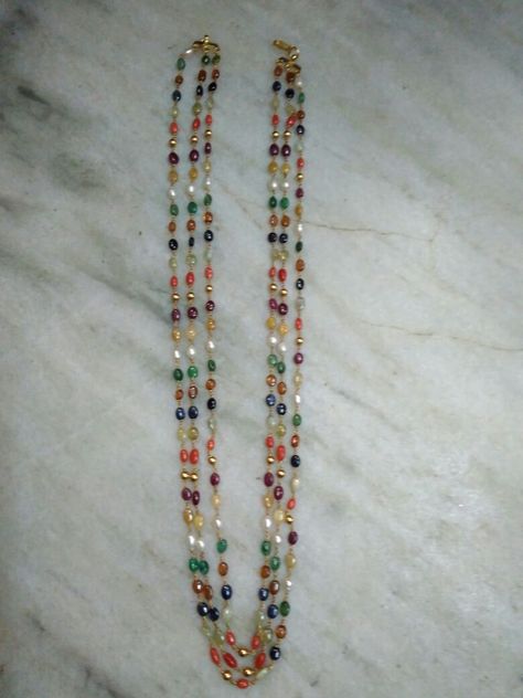 Navaratan Beads Jewellery, Navaratna Beads Jewellery, Navaratna Chain, Navratan Jewellery, Navaratna Jewellery, Gold Jewelry Outfits, Pearl Jewelry Design, Gold Jewelry Simple Necklace, Beautiful Gold Necklaces