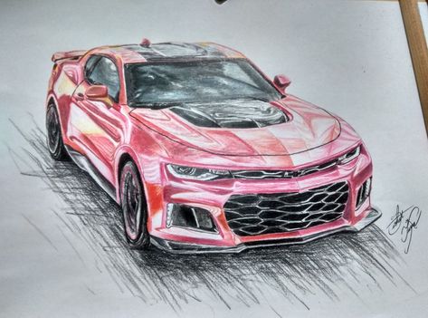 My c.camaro drawing @kaya.serhat001instagram Camaro Painting, Camaro Drawing, Pink Camaro, Sketch Cars, Tractor Drawing, Camaro Concept, City View Night, Cobra Tattoo, Concept Drawing