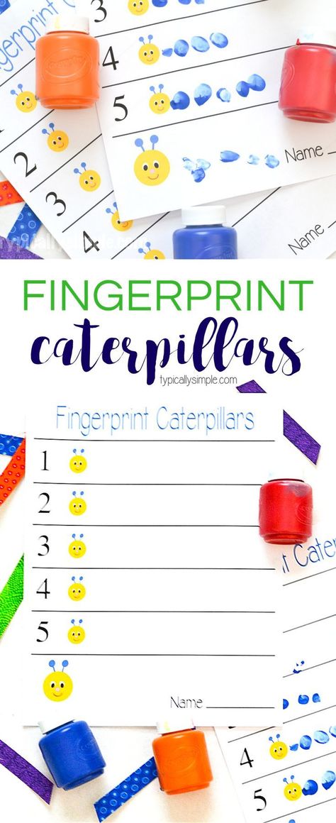 These fingerprint caterpillars are a fun way to work on number awareness! A simple craft project that only needs the free printable and some paint. Group Games For Kids, Caterpillar Craft, Free Games For Kids, Math Activities For Kids, Number Activities, Simple Craft, Tot School, Diy Spring, Preschool Learning Activities