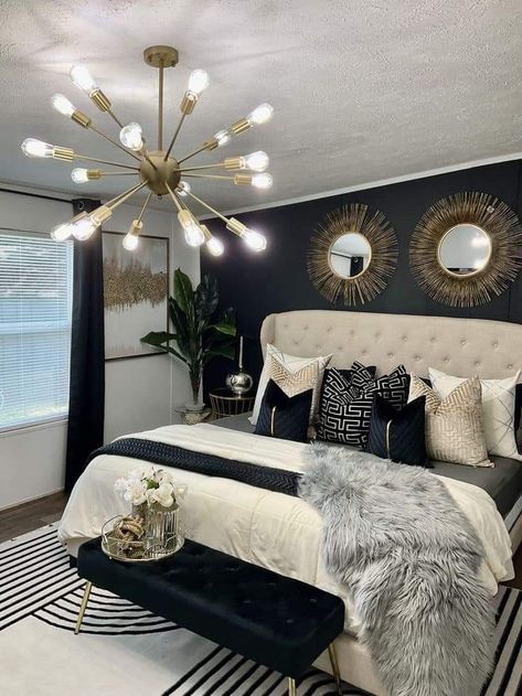 Glam Bedroom Decor, Black Bedroom Decor, Beautiful Bedroom Decor, Home Decor Cozy, Luxury Room Bedroom, Classy Bedroom, Bedroom Decor For Couples, Cozy Home Decor, Apartment Bedroom Decor