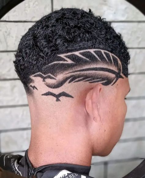 Hair Tattoo Men, Skin Fade Pompadour, Hair Tattoo Designs, Barber Tips, Haircut Designs For Men, Fade Haircut Designs, Hair Designs For Men, Black Hair Cuts, Curly Undercut