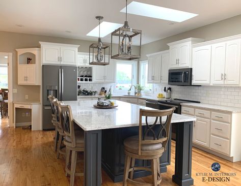 Quick Paint Colour Review: Sherwin Williams Alabaster SW 7008 Kylie M Interiors, Best Blue Paint Colors, Painted Island, Best Wall Colors, Green Kitchen Island, Best Gray Paint Color, Off White Cabinets, Best Neutral Paint Colors, Sherwin Williams White