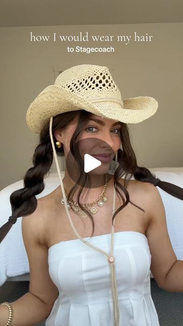 Grace Weston on Instagram: "entering my country era 

#easyhairstyles #stagecoach #cowgirlstyle" Hairstyle For Cowgirl Hat, Cowgirl Aesthetic Hairstyles, Cute Country Girl Hairstyles, Rodeo Hair Hairstyles With Hat, Cowgirl Hairstyles With Hats, Country Hairstyles Cowgirls Hair, Cowgirl Hair Styles Country Braids, Country Girl Hairstyles, Cowgirl Hairstyles