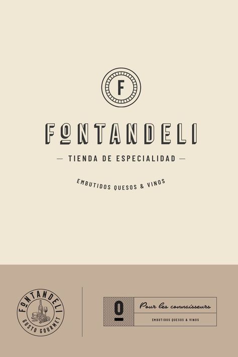 Fontandeli | Gourmet Store designed by Eli Burciaga. Connect with them on Dribbble; the global community for designers and creative professionals. Gourmet Logo Design, General Store Branding, Deli Branding Design, Deli Logo Design, Elegant Restaurant Logo, Cheese Logo Design, Gourmet Branding, Rustic Branding Design, Cheese Branding