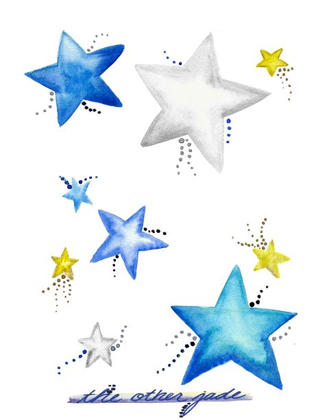 Watercolour Stars, Astrology Pattern, Painting Stars, Watercolor Stars, Mini Watercolor, Star Clipart, Watercolor Postcard, Star Cards, Watercolour Inspiration