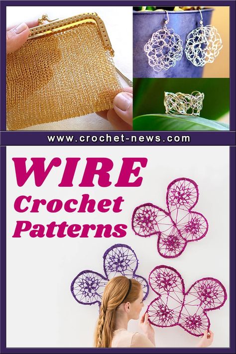 Crocheting takes on a new dimension in this fun and creative collection of wire crochet patterns – all made using wire. Crochet is getting a lift called wire crochet. That’s great news, as men too can try their hands at a seemingly less feminine hobby, and people who have mastered crochet with yarn can level up their game. Wire Crochet Patterns Free, Wire Crochet Jewelry Patterns, Crochet With Wire Free Pattern, Crochet With Yarn, Crochet With Wire, Metal Crochet, Crochet Wire, Large Crochet Hooks, Wire Crochet Jewelry