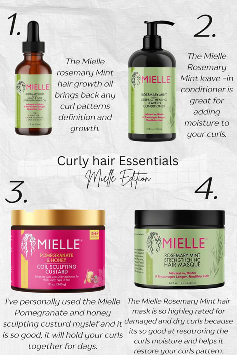 These four products are amazing for growth and repair and I highly recomend the Mielle Pomegramate and honey coil sculpting custurd it is definitaly the best product out of the Mielle Essentials! All of these products links can be found on the image! Products For Medium Porosity Hair, 4b Hair Products For Growth, Mielle Products For Low Porosity Hair, Curly Hair Growth Products, Product For High Porosity Hair, High Porosity Leave In Conditioner, Daily Moisturizer For Low Porosity Hair, Mielle Hair Products, Curly Hair Essentials