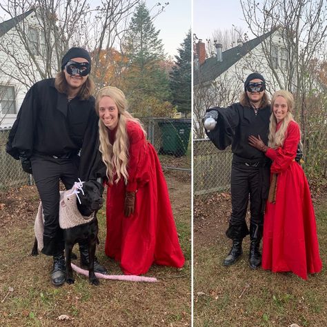 Westley And Buttercup Costume, Princess Buttercup And Wesley Costume, Buttercup Princess Bride Costume, Princess Bride Costume Couple, Princess Bride Halloween Costumes, Crochet Dog Costume, Princess Bride Buttercup, Princess Bride Costume, Westley And Buttercup