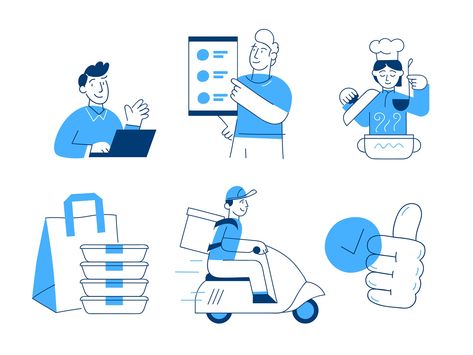 Illustrations for FlyLunch (delivery app) by Dima Je on Dribbble 광고 디자인, Corporate Art, Infographic Illustration, Infographic Design Inspiration, Delivery App, Business Illustration, Design Jobs, People Illustration, Line Illustration