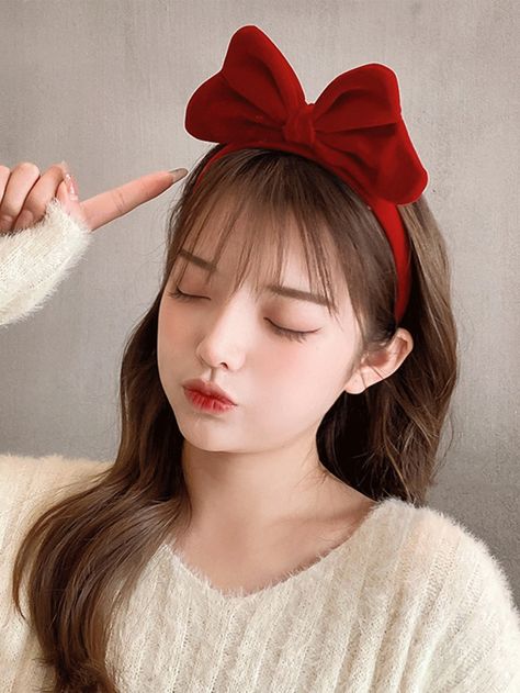 Red  Collar  Plastic   Embellished   Women Accessories Red Hairband, Red Korean, Retro Headband, Bow Hairband, Washing Face, Red Collar, Cute Plush, Face Wash, Apparel Accessories