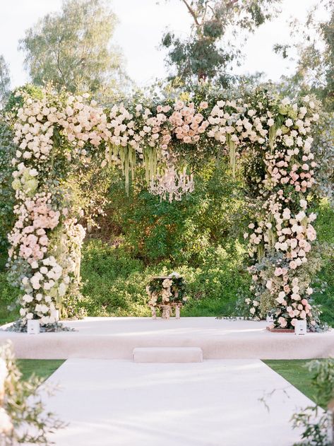 This Santa Fe wedding is dreamy from start to finish! With a massive floral chuppah dripping with lush greenery and blush & ivory roses to the blush tent draping at the reception...we cannot stop swooning over every detail! Club At Hillbrook Wedding, Flower Chuppah Wedding, Chuppah Flowers Wedding, Jewish Wedding Chuppah Flowers, Beach Chuppah, Flower Chuppah, Acrylic Chuppah, Wedding Chuppah Flowers, Chuppah Wedding