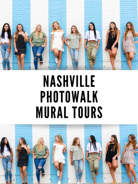 Visit Nashville's most iconic and instagram-worthy wall murals AND get professional photos with your group! My Nashville wall mural photowalk tour takes you through the lovely 12 South neighborhood where you'll get a chance to see and get photos in front of famous Nashville murals as well as some of my favorite hidden gems. #nashvillemurals #nashville #wallmural #phototour #visitnashville How To Pose In Front Of A Mural, Posing In Front Of Mural, Mural Poses, Nashville Photoshoot, Nashville Family Photos, Nashville Photo Spots, Nashville Pics With Friends, Nashville Looks Good On You Mural, Murals In Nashville Tn