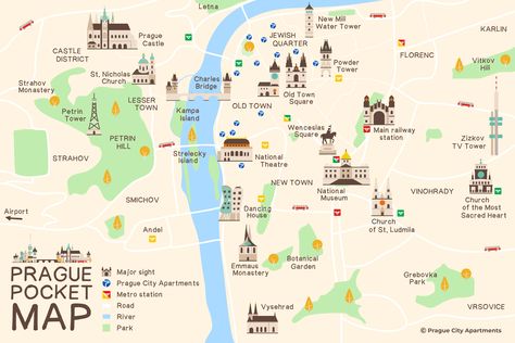 Awesome Prague pocket map! Print or download our map to your phone to discover the best sights! Budapest Tourist Map, Prague Travel Tips, Map Of Prague, Prague List, Prague Bucket List, Prague Tourist Map, Prague Holiday, Budapest Map, Prague Map