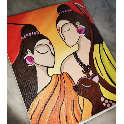 This is painting of lord ram and Devi Sitha.medium used:Acrylic Ram Sita Painting Easy, Rangoli Designs Ram Sita, Ram Sita Rangoli, Poster Rangoli, Ram Sita, Diwali Poster, Modern Art Canvas Painting, Easy Rangoli Designs Diwali, Rangoli Designs Latest