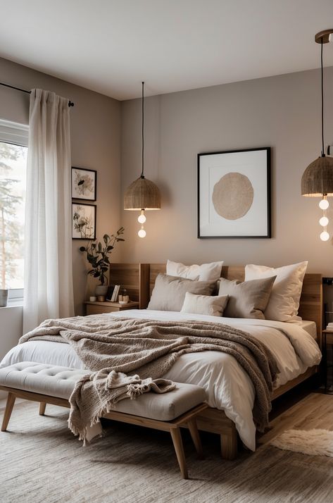 25 Modern Cozy Bedroom Neutral Decor Ideas for a Serene Retreat » Comfy Ideas Relaxing Master Bedrooms Decor, White And Taupe Bedroom, Bedroom Comfy, Neutrals Bedroom, Modern Cozy Decor, Neatral Bedding, Bedroom Ideas Neutral, Bedroom Decor Neutral, Brown Neutral Bedroom