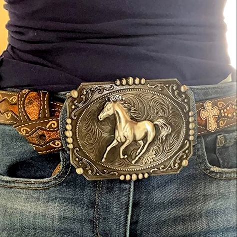 New Beautiful Silver Horse Western Belt Buckle. 4.52"X3.54". Belt Not Included. I Have Hundreds Of Western And Other Belt Buckles Listed. Cowboy Accessories Men, Western Christmas Gifts, Big Belt Buckle, Big Buckle Belt, Belt Buckles Men's, Gucci Gg Belt, Cowboy Accessories, Horse Western, Gg Belt