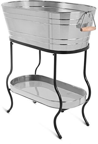 BirdRock Home Stainless Steel Beverage Tub with Stand | Oval | Bottom Tray | Party Drink Holder | Wooden Handles | Outdoor or Indoor Use | Free Standing Free Standing Bar, Wooden Cooler, Party Tub, Cooler Stand, Metal Tub, Outdoor Kitchen Bars, Beverage Tub, Ice Buckets, Entertainment Bar