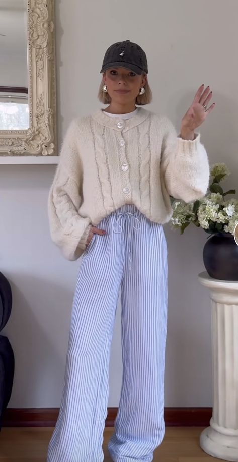 Not Boring Outfit, Tan Striped Pants Outfit, Summer Outfit Inspo 2024 Midsize, Swedish Style Women, Rome Outfits March, Summer Teaching Outfits, Scandi Summer Outfit, Cool Tone Outfits, Trousers Casual Outfit