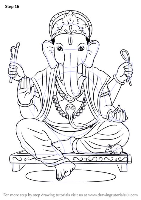 Learn How to Draw Ganpati Bappa (Hinduism) Step by Step : Drawing Tutorials Ganpati Drawing, Arte Ganesha, Ganesha Sketch, Diwali Drawing, Ganesha Drawing, Pencil Drawing Images, Ganesh Art Paintings, Ganesh Art, Lord Ganesha Paintings