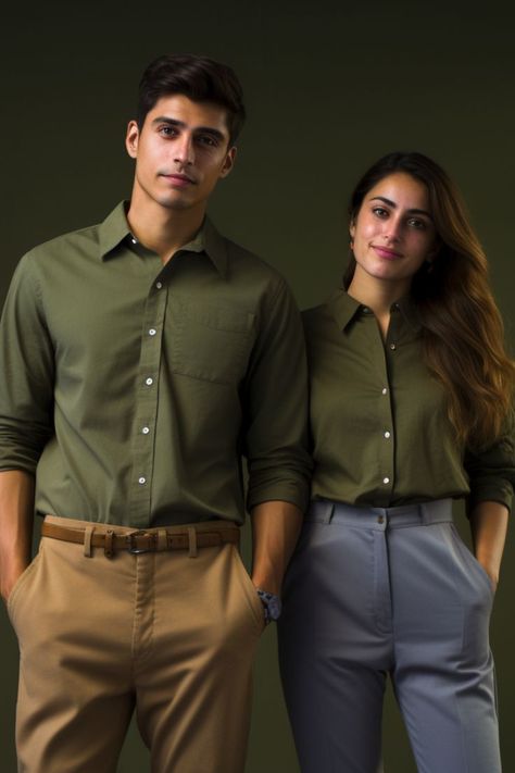 Olive Green Shirt with Khaki Pants Green Khaki Pants Outfit, Khaki Pants Outfits, Formal Couple Outfits, Olive Green Shirt Outfit, Green Shirt Outfit, Green Shirt Outfits, Green Khaki Pants, Khaki Pants Outfit, Formal Pant