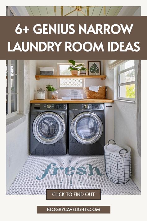 6 narrow laundry room ideas Closet Turned Laundry Room, Narrow Laundry Room Storage, Narrow Laundry Room Design, Narrow Laundry Room Ideas, Laundry Room Storage Solutions, Closet Conversion, Narrow Laundry, Narrow Laundry Room, Tiny Laundry