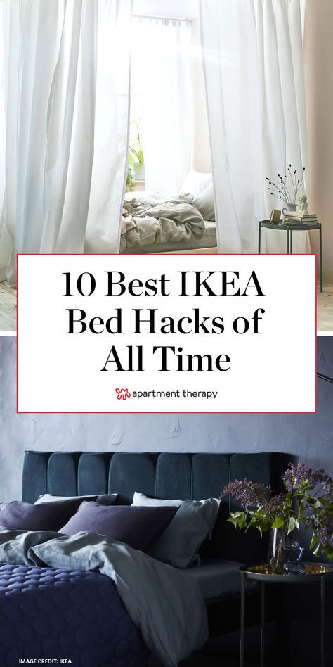 Ikea Bed Hacks, Cosy Home Interior, Bed Frame Hack, Small Home Interior, Bed Hacks, Ikea Headboard, Cheap Bed Frame, Ikea Bed Frames, Ikea Bed Hack