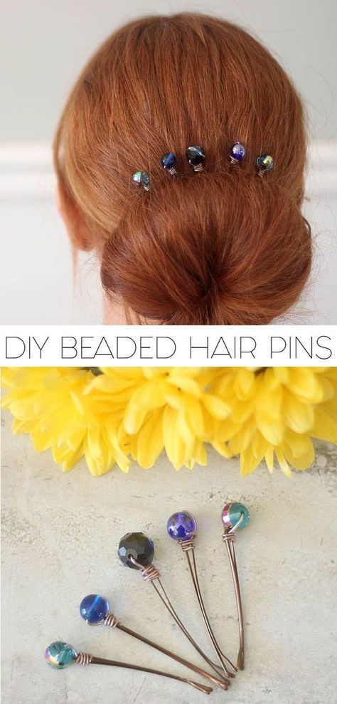 Got loose beads and a few minutes? Made these DIY Hair Pins! Hair Pins Diy, Bead Hair, Jewellery Shops, Beaded Hair Pins, Diy Collier, Beaded Hair, Beaded Crochet, Necklace Organizer, Crochet Rope