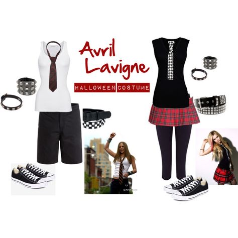 Halloween costume inspired by Avril Lavigne in the early 2000s. Would be PERFECT for a throwback party! Emo Costume Ideas, Avril Lavigne Concert Outfit Ideas, Avril Lavigne Costumes, Outfit For Avril Lavigne Concert, Avril Lavigne Inspired Outfits, Avril Lavigne Outfits Ideas, Early 2000s Punk Fashion, Avril Lavigne Style Early 2000s, Halloween Costumes Avril Lavigne