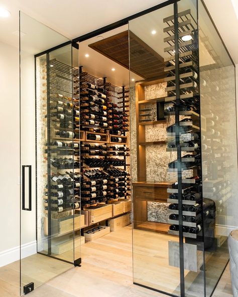 Wine Cellar Modern, Contemporary Wine Cellar, Vintage Inspired Bathroom, Glass Wine Cellar, Wine Cellar Door, Wine Closet, Wine Cave, Home Wine Cellars, Custom Wine Cellars