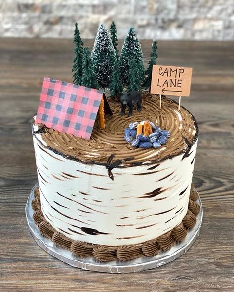 Happy Camper Cake Ideas, Camping Smash Cake 1st Birthdays, Camping First Birthday Cake, One Happy Camper First Birthday Smash Cake, One Happy Camper Sheet Cake, Camper Cake Ideas, Camp Themed Cake, One Happy Camper First Birthday Cake Smash, One Happy Camper First Birthday Cookies