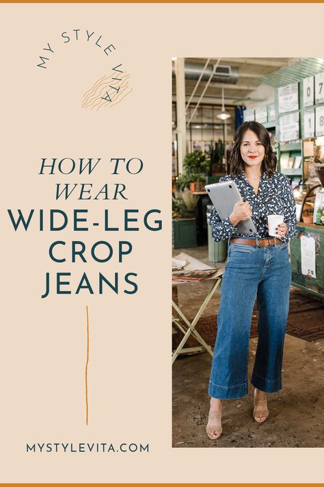 Check out these 3 ways to style wide leg crop jeans. From casual weekend hangs, to business casual and even happy hour. Plus, 3 essential tips for a flattering outfit to ensure you look your best! #elevatedeveryday #styletips #mystylevita Wide Cropped Jeans Outfit, Wide Leg Crop Jeans Outfit, Cheap Chic Wide-leg Cropped Jeans, Denim Blue Wide-leg Cropped Jeans, Chic Denim Blue Wide-leg Cropped Jeans, Dark Wash Cropped Wide-leg Jeans, Versatile Wide-leg Cropped Denim Jeans, Jean Capri Outfits, Wide Leg Cropped Jeans Outfit