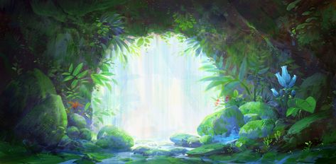 ArtStation - Cave_waterfall, Paperblue .net Fantasy Background, Scenery Background, Anime Backgrounds Wallpapers, Fantasy Setting, Fantasy Places, Fantasy Art Landscapes, Animation Background, Environment Concept Art, Fantastic Art