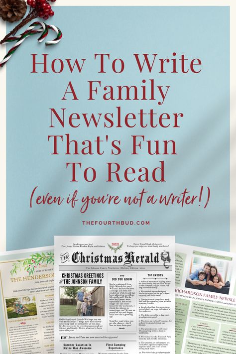 Yes, you can write a family Christmas Newsletter that family and friends will enjoy reading! Let me help make it easy for you, even if you think you're not a writer! Christmas Family Update Letter, Family Newsletter Template Free, Writing A Christmas Letter, Creative Christmas Letter Ideas, Family Christmas Newsletter, Family Christmas Letter Ideas, Holiday Newsletter Ideas, Family Newsletter Ideas, Christmas Family Letter Template