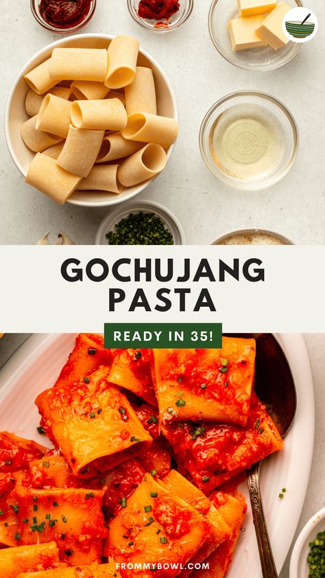 Gochujang Pasta combines al dente pasta noodles with a bold and fiery gochujang sauce, giving you a flavor-packed meal that will make your tastebuds dance. Vegan, Gluten-Free Option. Gochujang Pasta Sauce, Gochujang Pasta, Vegan Pasta Dish, Gochujang Sauce, Chili Paste, Rice Wine Vinegar, Vegan Pasta, Pasta Noodles, Rice Vinegar