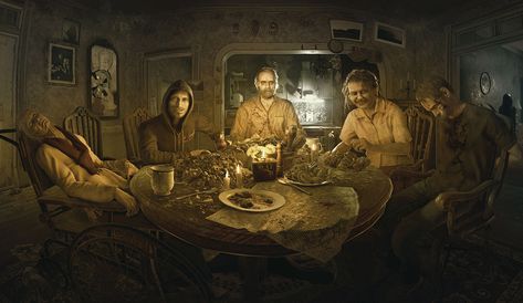 Dinner Key Art Resident Evil Playstation, Resident Evil Vii, Resident Evil 7 Biohazard, Resident Evil 7, Resident Evil 5, Games Design, Horror Video Games, Playstation Vr, Keys Art