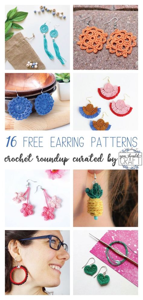 16 of the best crochet earring patterns, rounded up into one post. All of these earrings are free crochet patterns with photo-tutorials. #jewelry #youshouldcraft #crochetearrings Crochet Earring Patterns, Crocheted Earrings, Beau Crochet, Crochet Necklace Pattern, Crochet Jewlery, Crocheted Jewelry, Earrings Crochet, Micro Crochet, Crochet Geek